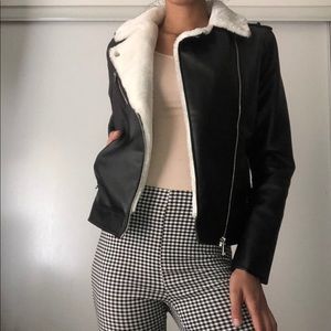White faux fur leather moto jacket. Only worn once